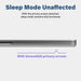 Image highlighting that the SenseAGE privacy screen does not affect sleep mode functionality. The text reads 'Sleep Mode Unaffected' with a subheading 'With the privacy screen attached, sleep mode remains fully functional.' The image shows a closed laptop with a label indicating 'With SenseAGE privacy screen.