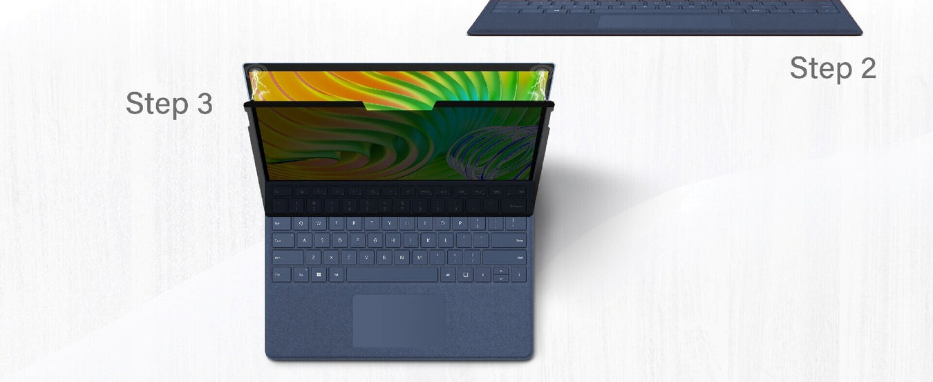 Illustration showing how the Magnetic Privacy Screen works on Surface Pro, final step.
