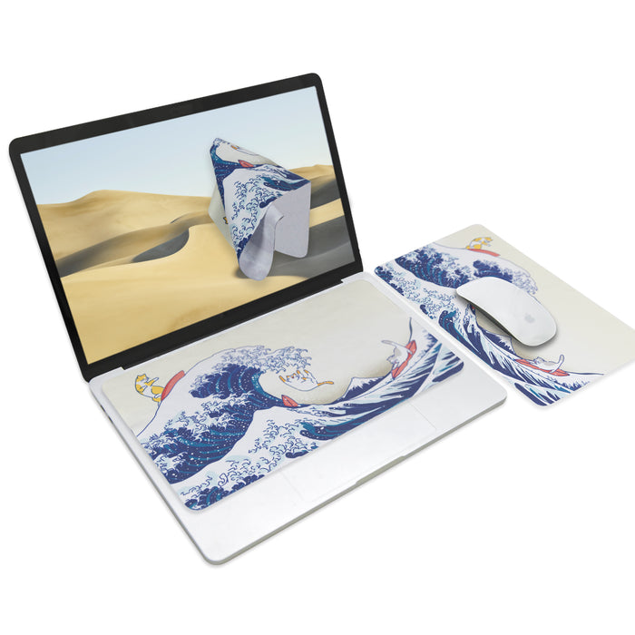 3-in-1 Portable, Washable Mouse Pad & Keyboard Cloth-Kanagawa Meow